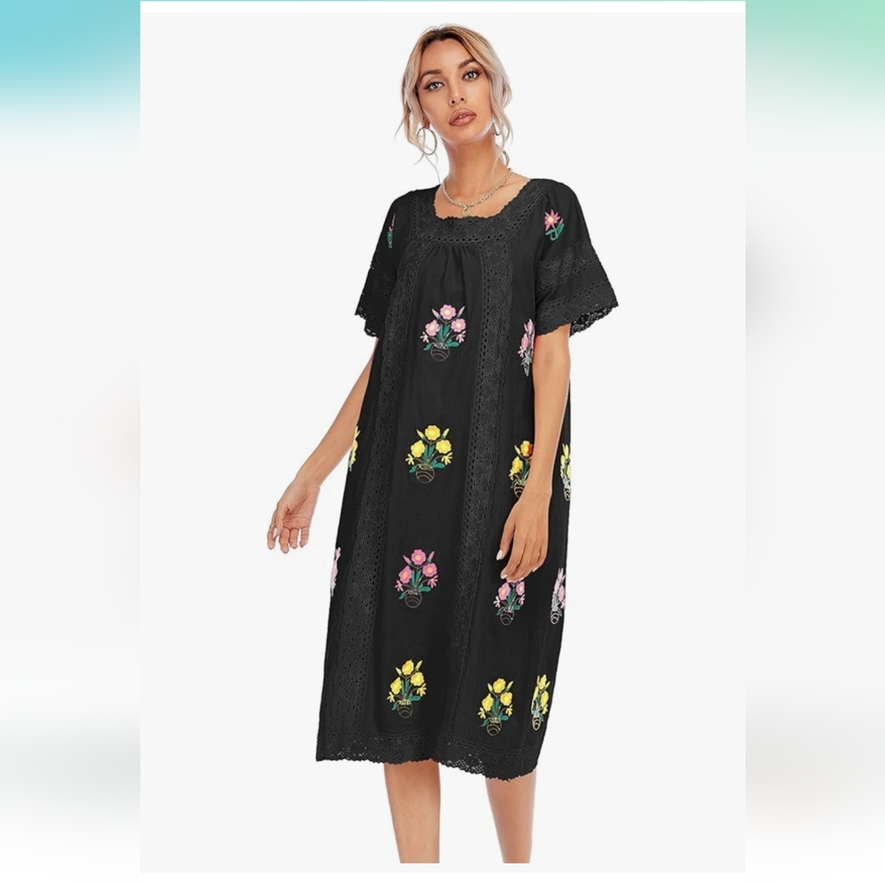 Floral Embroidered Noir Dress